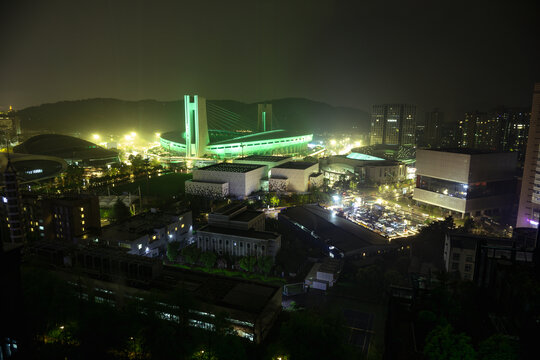 黄龙体育中心夜景鸟瞰