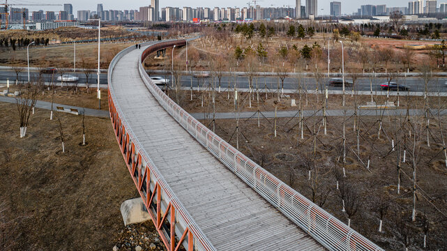 早春的中国长春南溪湿地公园景观