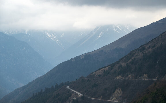 川西巴郎山的雾天景色