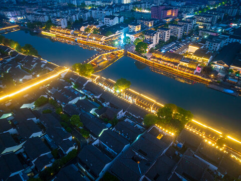 杭州临平塘栖古镇夜景