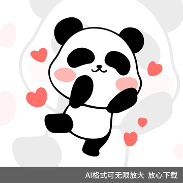卡通熊貓愛心