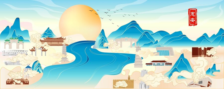惠安地標(biāo)建筑插畫