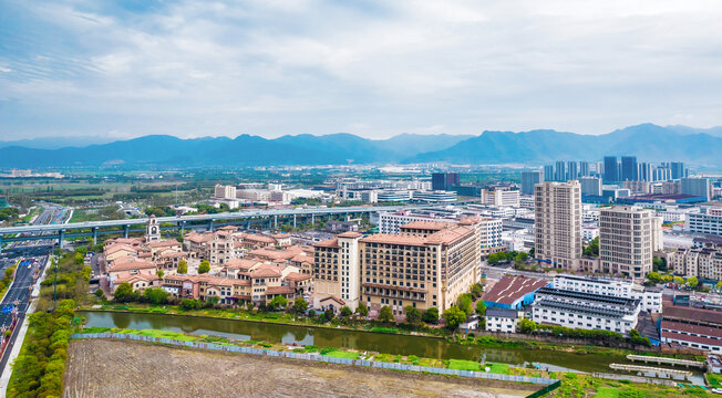 宁波市奉化区城市风光航拍