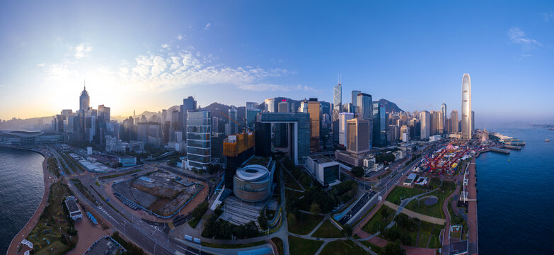 香港清晨天际线航拍