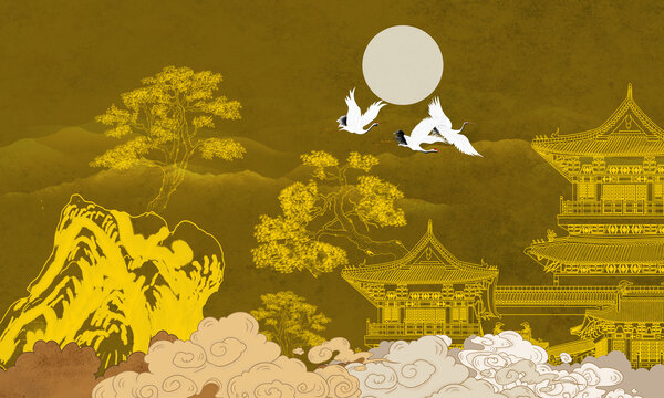 中式線描山水裝飾畫(huà)