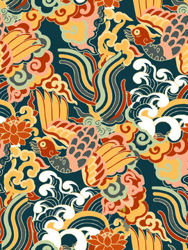 服裝面料數(shù)碼印花圖案新中式印花