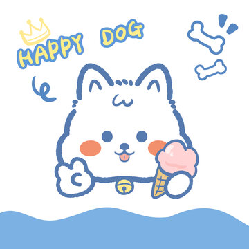 卡通描邊小狗圖案動物頭像插畫
