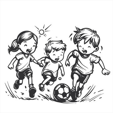 三个小孩踢球