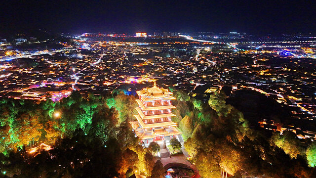 航拍丽江大研古城夜景