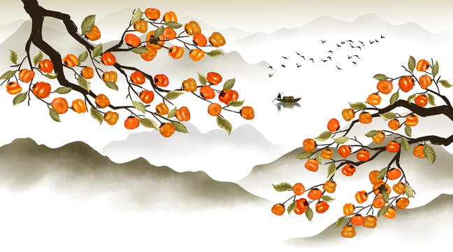 柿柿如意山水畫