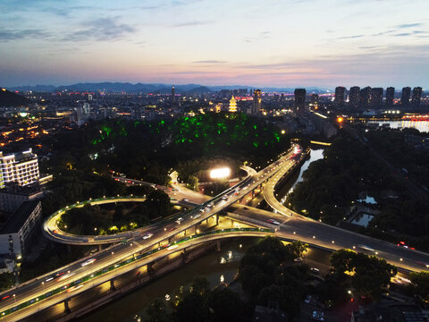 绍兴安昌立交桥夜景航拍