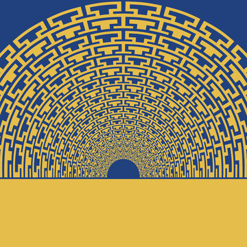蓝地金色隧道图形通道花纹图案
