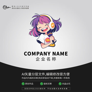 女孩戴耳机听音乐LOGO