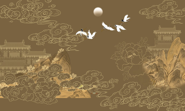 樓閣山水背景墻