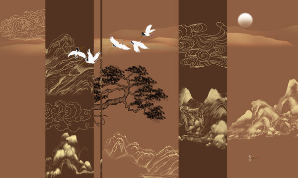 手繪描金山水畫