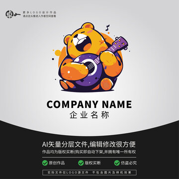 卡通小熊弹吉他LOGO