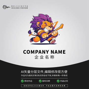 卡通狮子贝斯音乐器LOGO