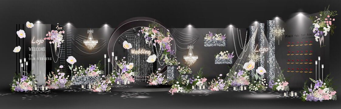 黑粉紫色韩式婚礼效果图