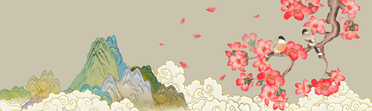 木棉花山水插畫