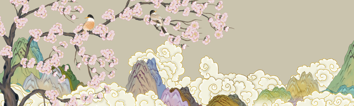 國潮花鳥背景