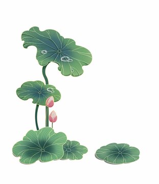 國潮小元素荷葉荷花