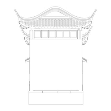 船舫旱船側(cè)立面線稿