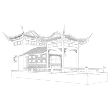 船舫旱船透視線稿