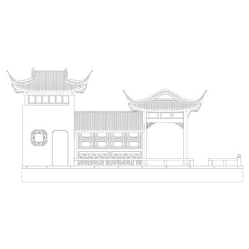 船舫旱船正立面線稿