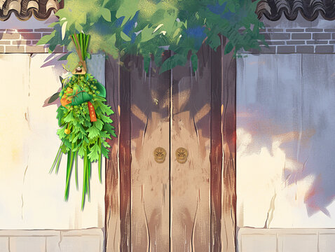 門前掛艾草