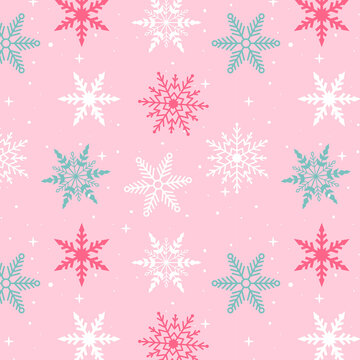 粉色圣诞雪花无缝拼接背景