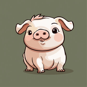 一只可爱的小猪动物Q版卡通插画