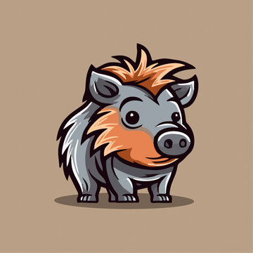 一只可爱的野猪动物Q版卡通插画