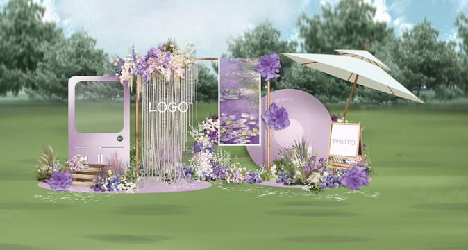白绿紫色油画风户外婚礼效果图