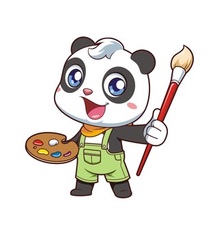 卡通可愛熊貓畫家形象矢量圖