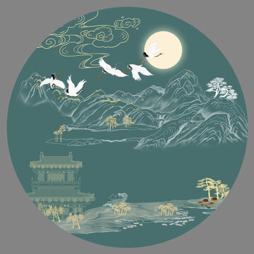 新中式線條山水畫