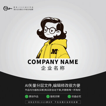 眼镜卫衣女孩复古怀旧LOGO