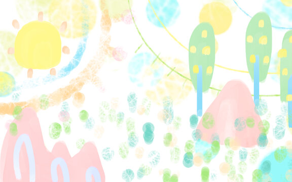 水彩筆刷暈染涂鴉露營兒童畫背景
