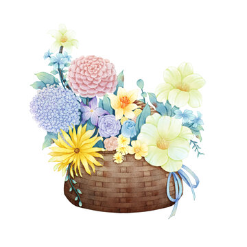 水彩風(fēng)花籃元素