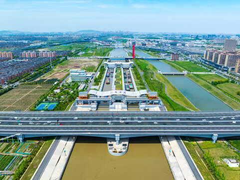 航拍下的杭州京杭运河二通道