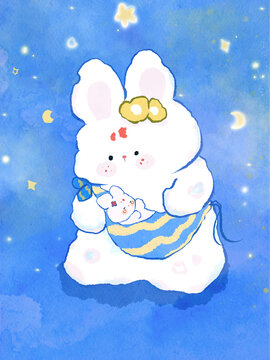 星空下的母子兔