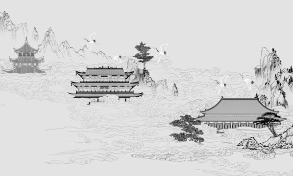 樓閣線描畫
