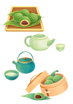 創(chuàng)意手繪青團(tuán)節(jié)日節(jié)氣插畫