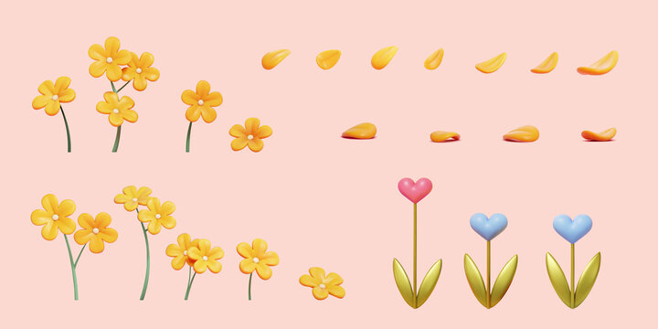 三維優(yōu)雅花卉與花瓣素材集合
