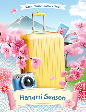 三维日本赏花季节旅游宣传海报