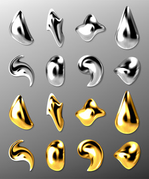 3D水滴形状液态金或银滴素材