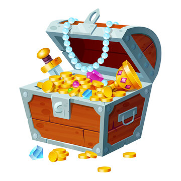 裝滿金銀財寶的寶藏箱素材