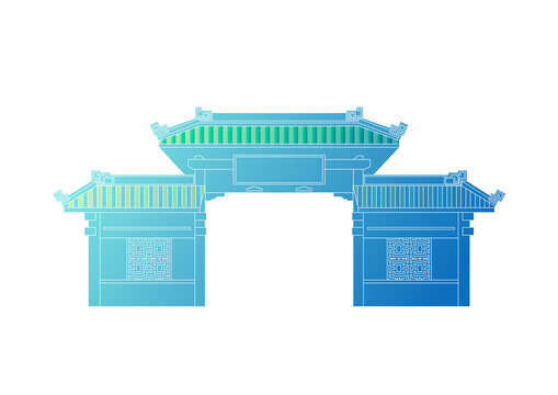 杭州寒山寺藍(lán)綠配色矢量插畫