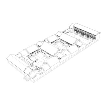 标准四合院鸟瞰线稿图