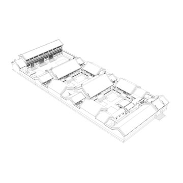标准四合院鸟瞰线稿图
