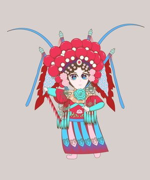 穆桂英卡通Q版矢量插畫